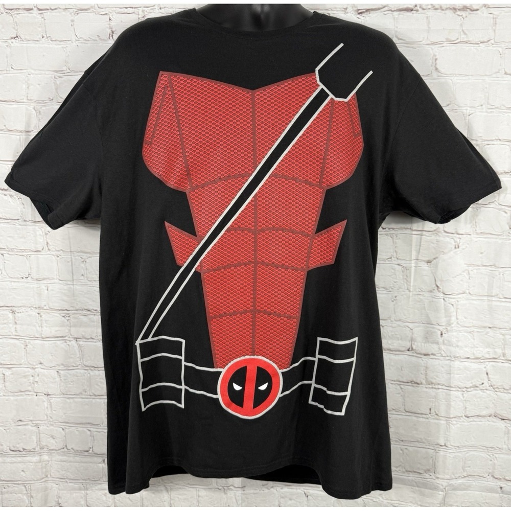Marvel Comics Deadpool Short Sleeve Textured Logo T-Shirt Black Red Men' XXL